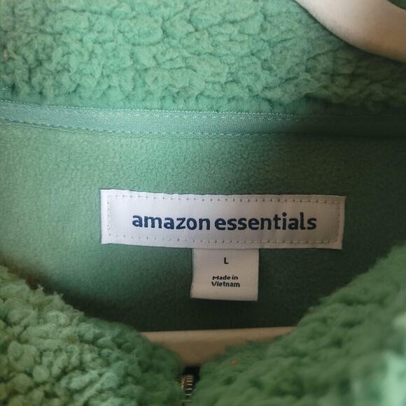Amazon Essentials Jacket Large Green Sherpa Fleece Full Zip Colorblock Warm NEW - Picture 4 of 9